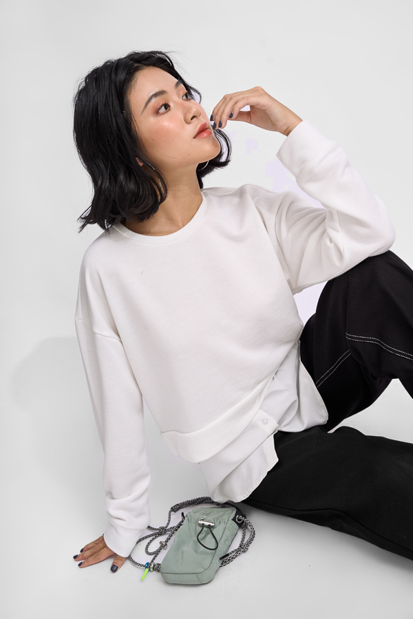 Áo sweater Maybi suông thun phối lai sơmi