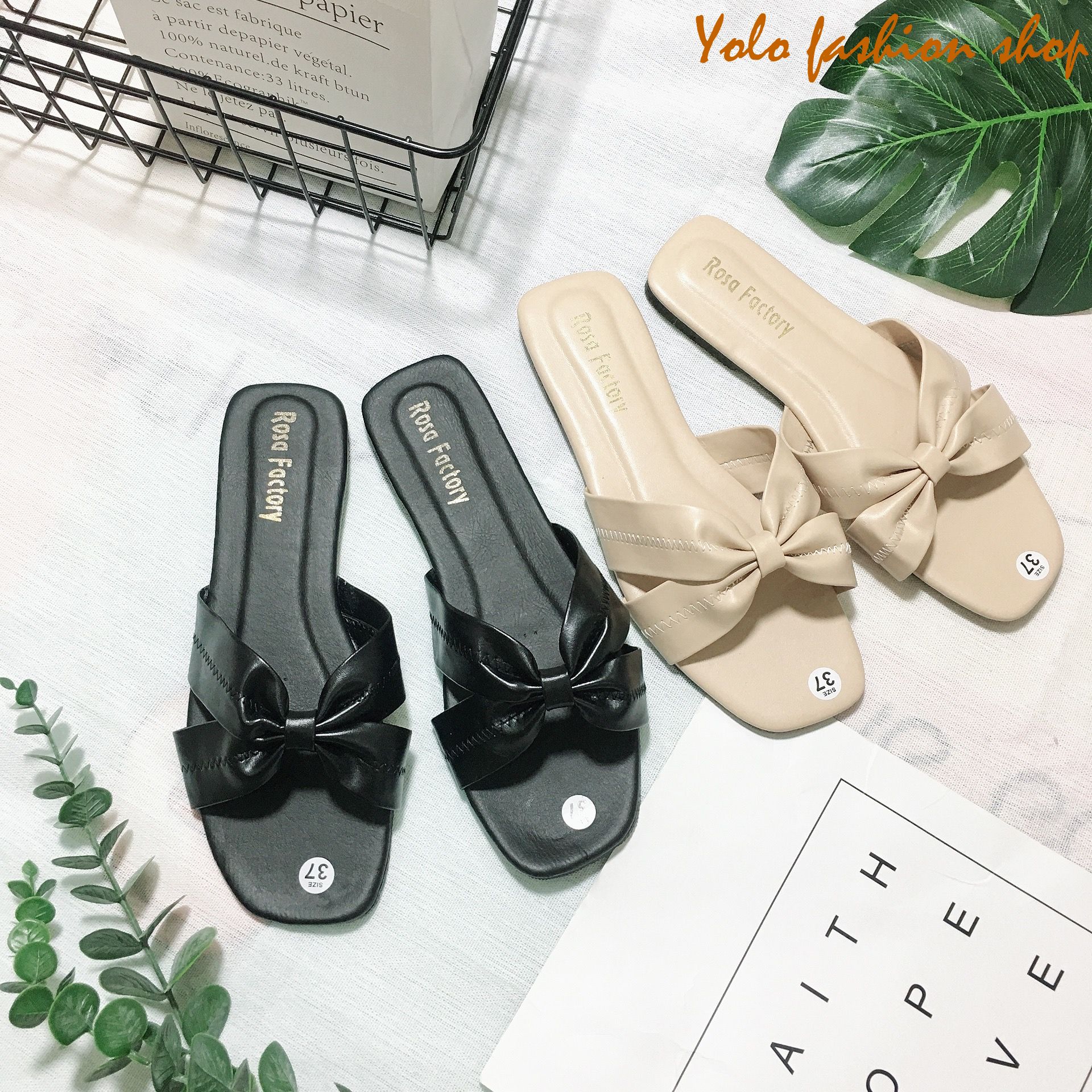 [Hoàn tiền 15%]Hình thật-DL28-Dép lê nữ quai chéo thắt nơ siêu mềm êm chân