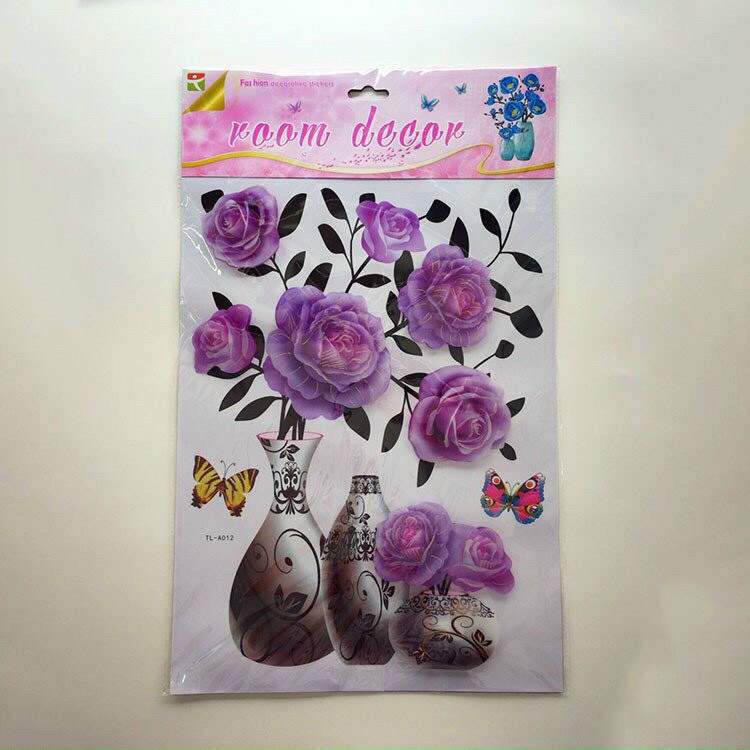 Tranh decal dán bình hoa 3d hoa nổi trang trí