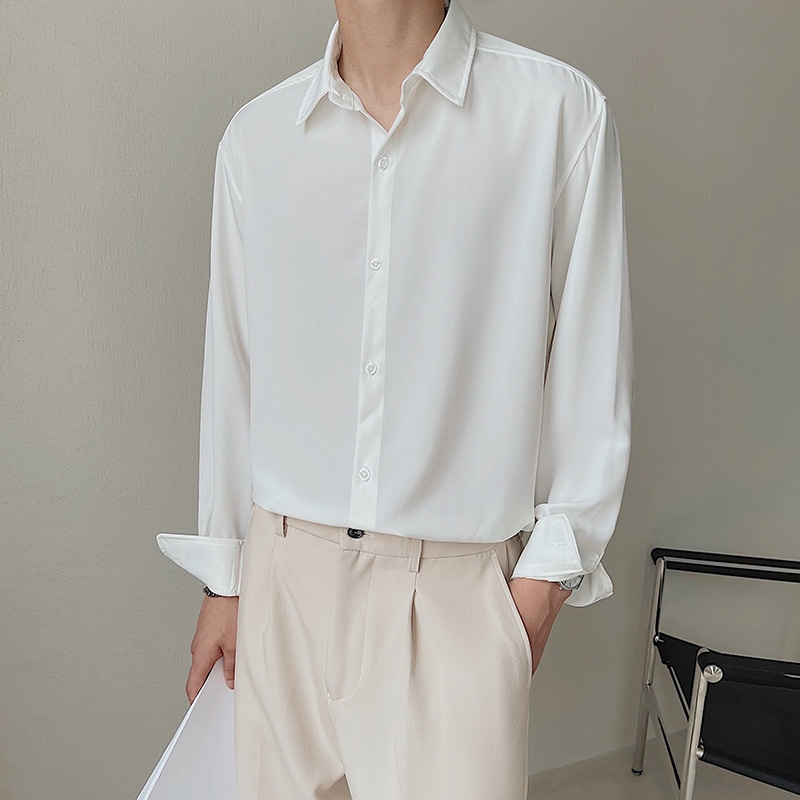 Áo sơ mi tay dài nam nữ form rộng - kiểu sơ mi cổ bẻ unisex Hàn Quốc chất vải lụa dãn