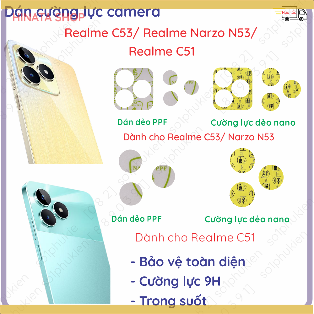 Dán cường camera Realme C53/ Realme Narzo N53/ Realme C51 dẻo nano, ppf siêu bảo vệ