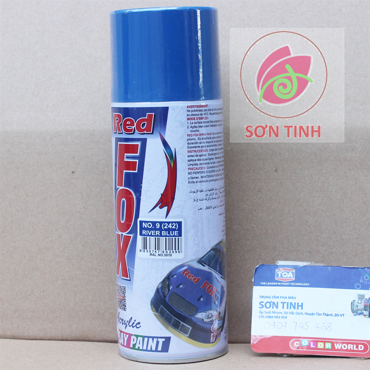 Sơn xịt red fox màu xanh dương , nước biển river blue 242 sản xuất tại thái lan