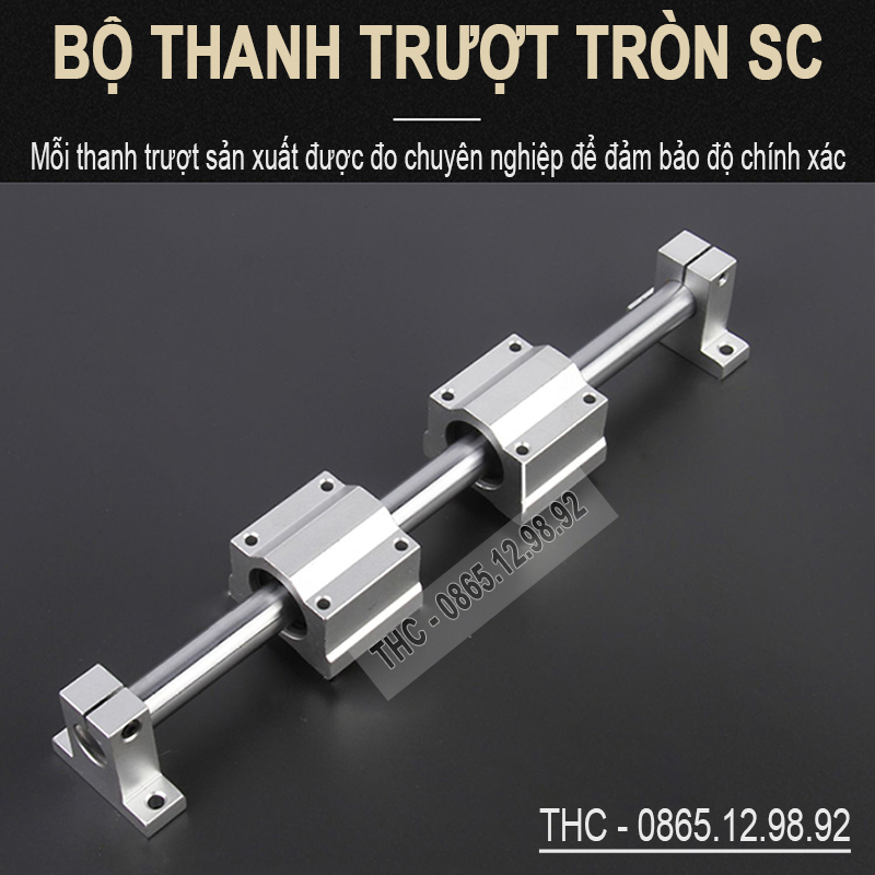 Bộ thanh ray trượt tròn phi 25mm (1 thanh SC25 dài 1,5 mét + 2 bi trượt SCS25UU + 2 gối đỡ SK25)