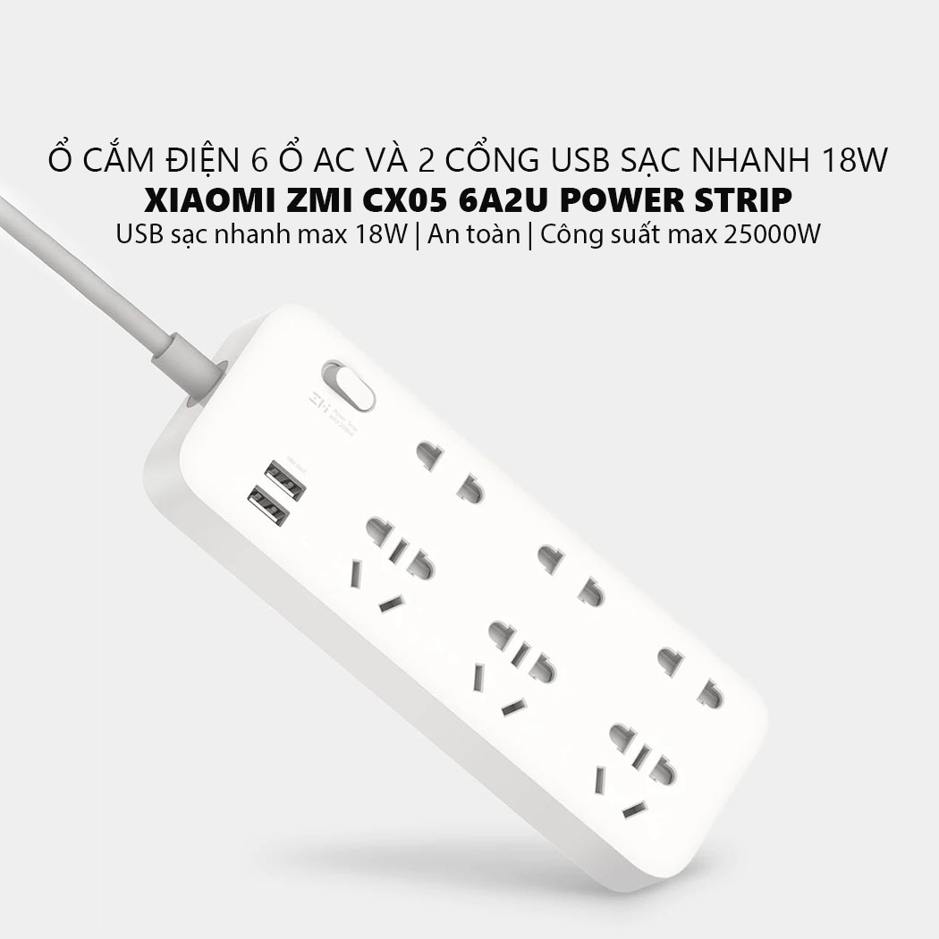 Ổ cắm điện ZMI 6 cổng 2 USB ZMI CX05