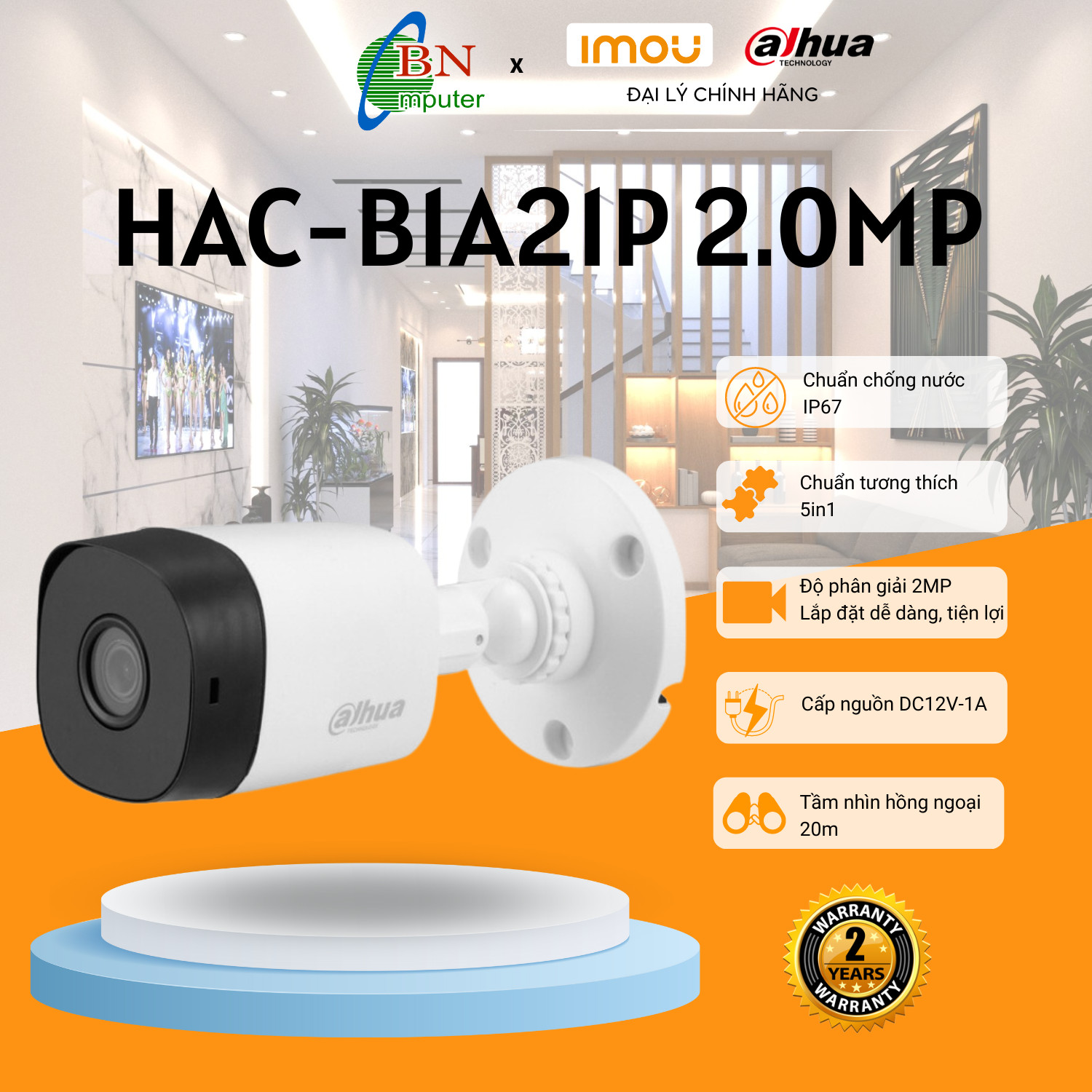 Camera Dahua 2.0 Nhựa DH HAC B1A21P, dòng copper 2.0Megapixels