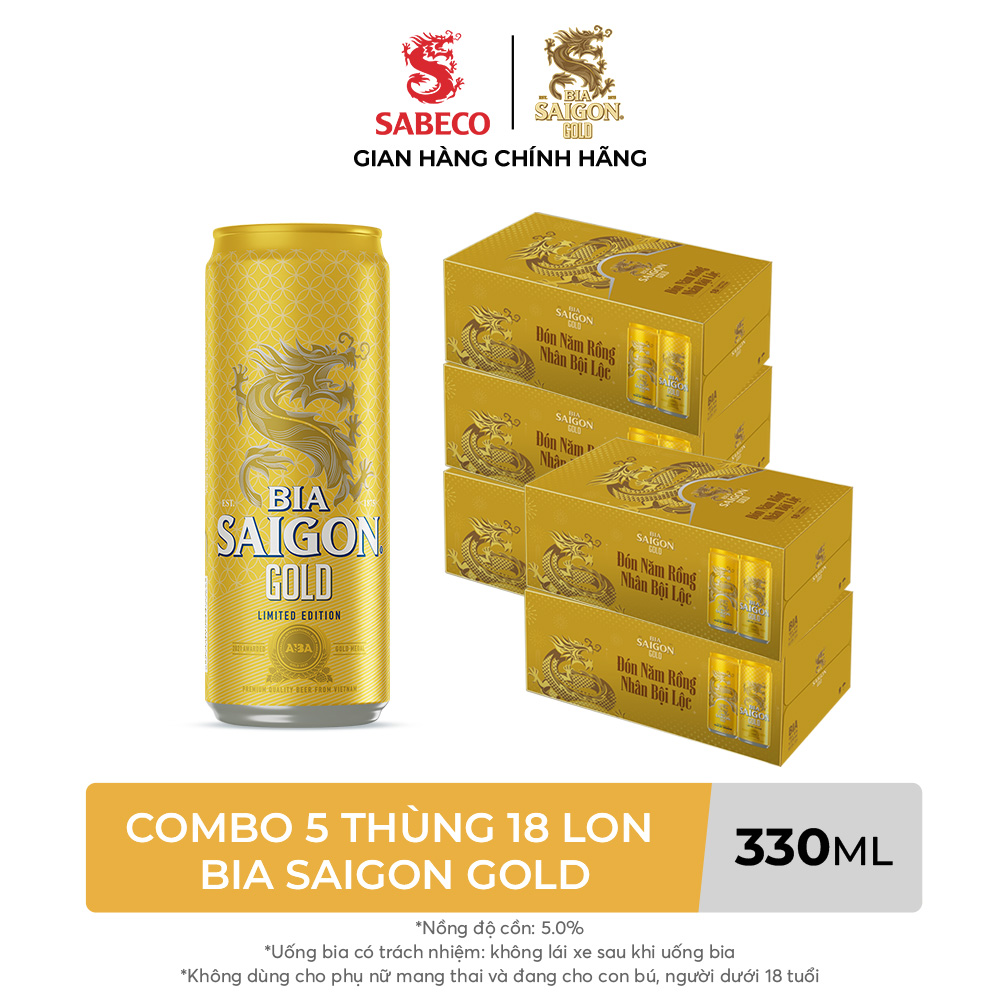 Combo 5 thùng 18 lon Bia Saigon Gold 330ml