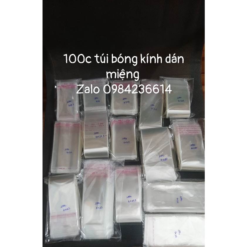 100 chiếc túi bóng kính dán miệng chọn size