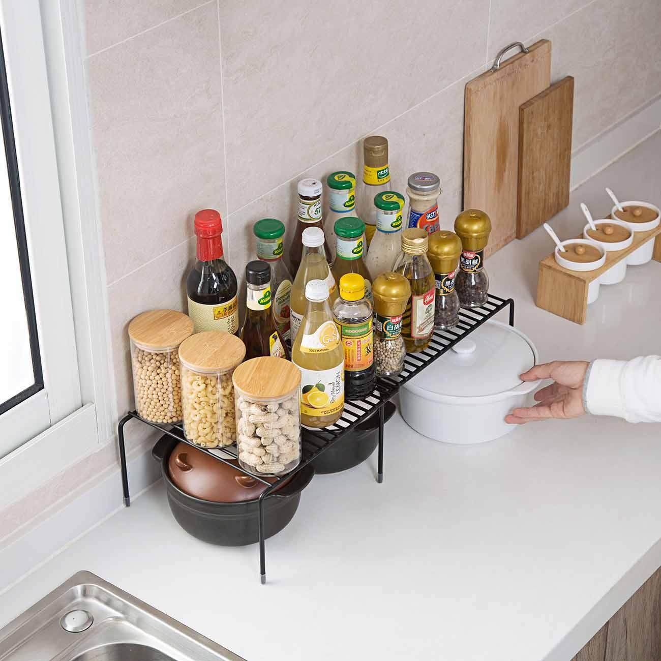 Homenhome Retractable Iron Kitchen Shelf Cabinet Drain Storage Rack Spice Shelf
