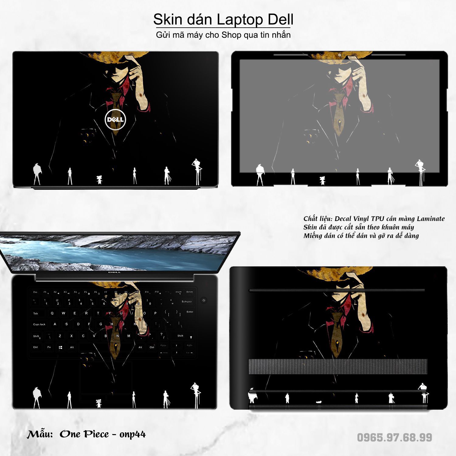 Decal Skin dán Laptop Dell mẫu One Piece (inbox mã máy cho shop)