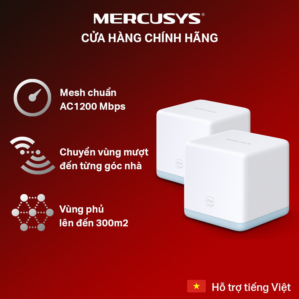 Bộ Phát Wifi Mesh Mercusys Halo S12 Chuẩn AC Tốc Độ 1200Mbps Dành Cho Gia