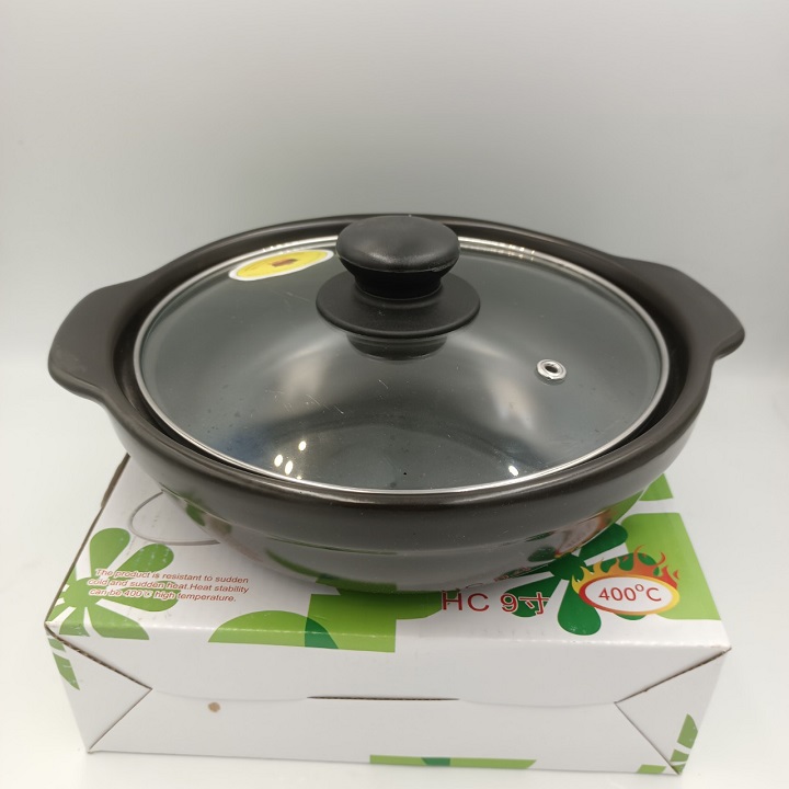 Nồi đất tráng men nắp kính 7'' nấu mì cay
