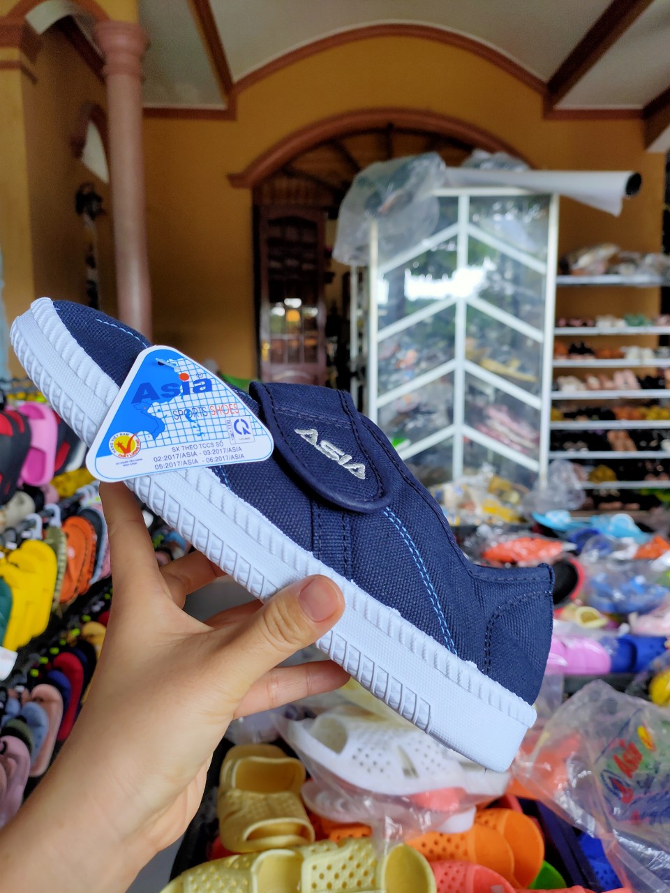 Giày Bata Asia xanh đen dán nam nữ