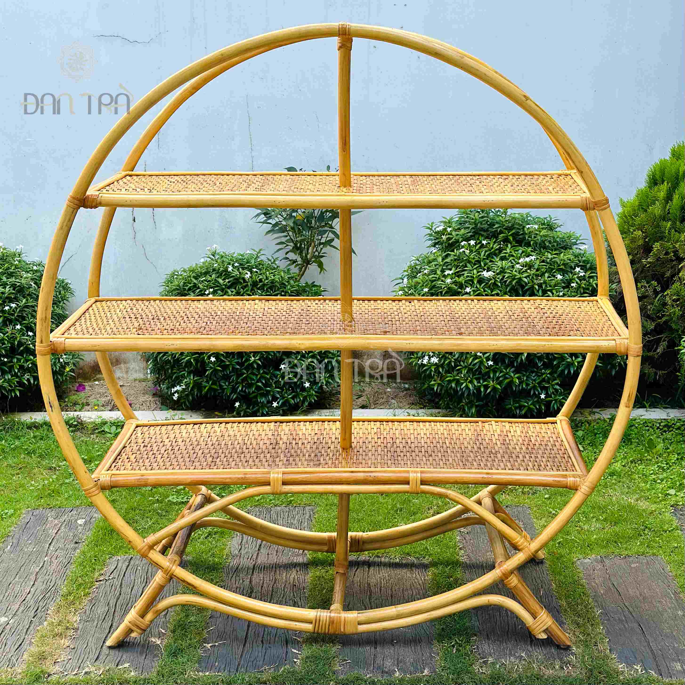 Kệ mây tròn vintage - kệ mây decor đan trà - nội thất mây tre đan