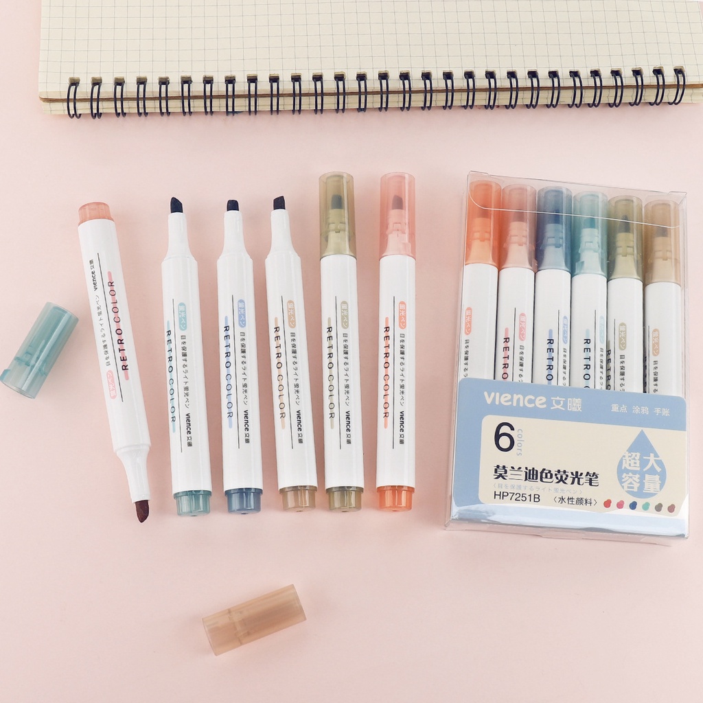 Bộ 6 bút highlight màu pastel Vience | BDQ001