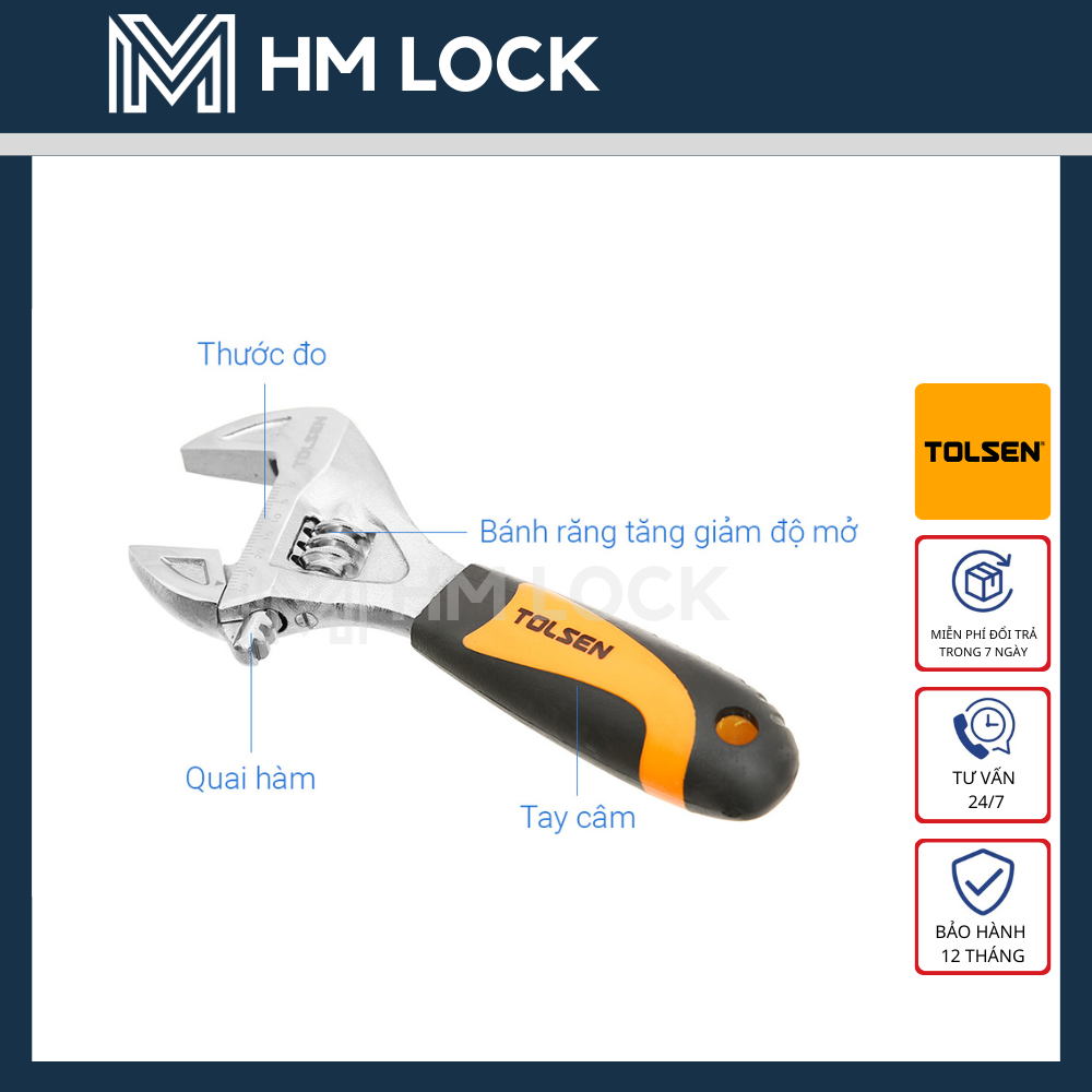 Mỏ lết mini tolsen 6.5 inch 15280 - thép cr-v điều chỉnh 0-30mm - hàng chính hãng - hm lock - 15280