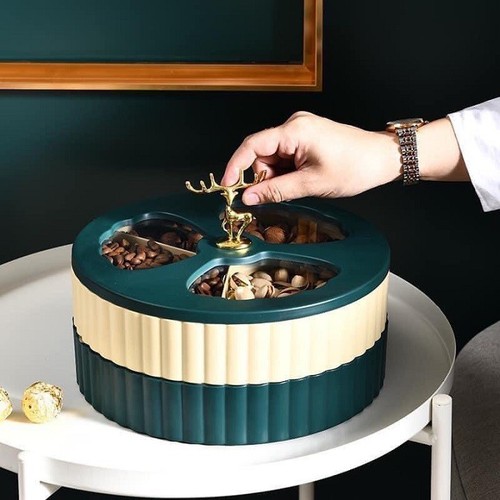 { Mẫu Mới } Khay mứt tết sang trọng 2 tầng - Hộp đựng mứt tết, Khay Đựng Bánh Kẹo Hình Hươu Tròn 2 Tầng Sang Trọng, Hiện Đại Cho Ngày Tết - Bảo Hành 12 Tháng