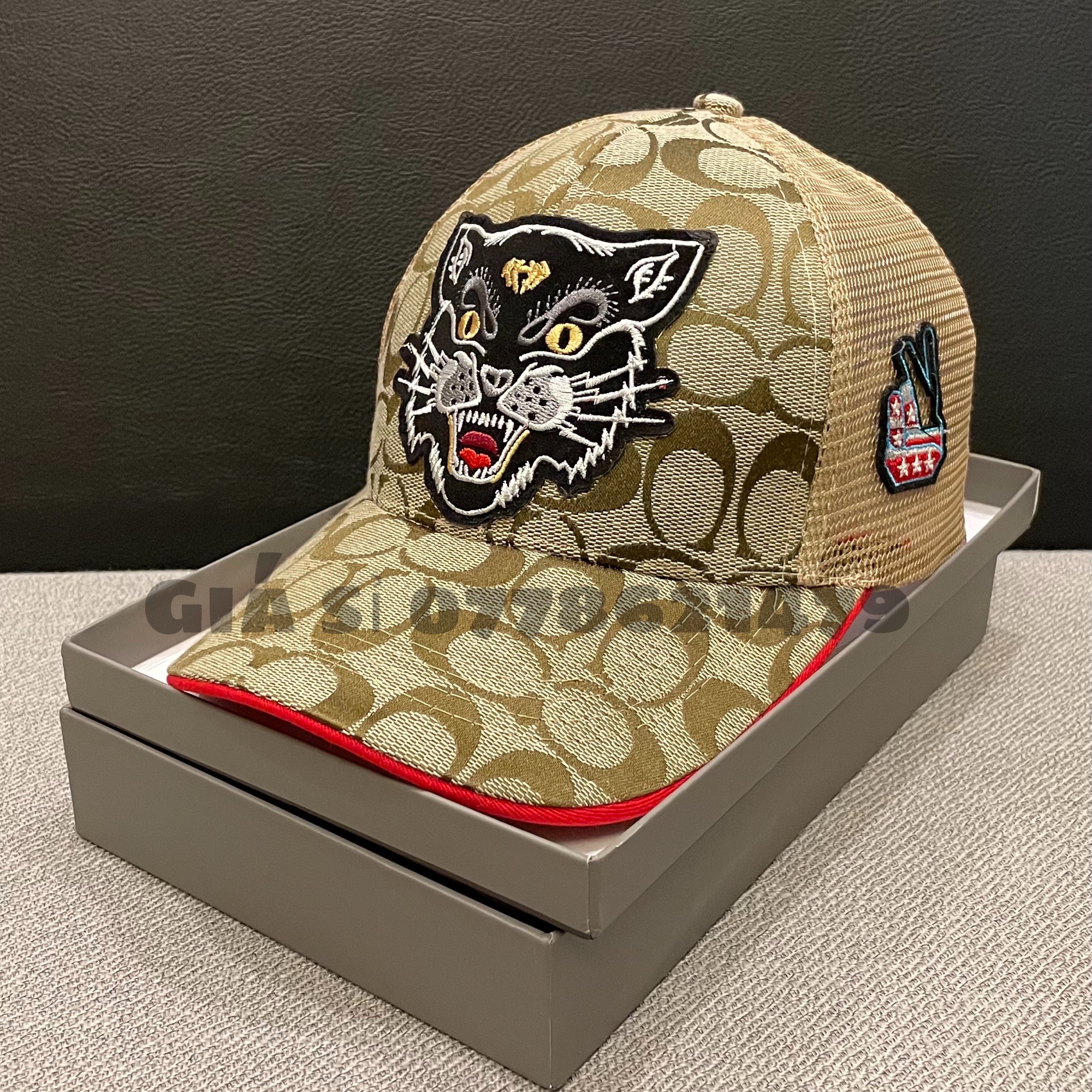 [HCM]Nón kết lưỡi trai phối lưới mèo màu vàng cát thời trang nam nữ