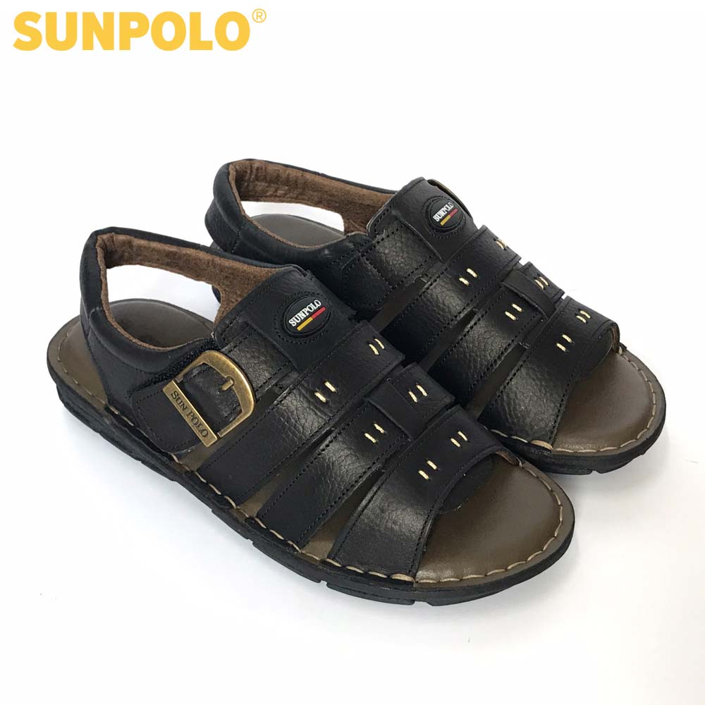 Men Leather SUNPOLO Sandals SDA006 (black)