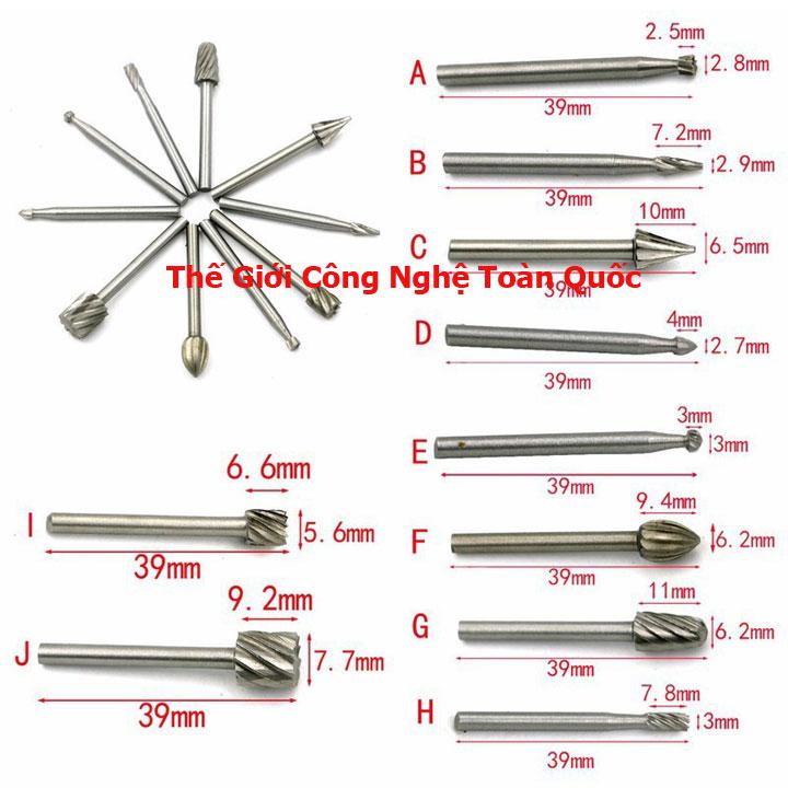 bộ 10 mũi mài khoét gỗ HSS - mũi mài khắc cho máy khoan điện