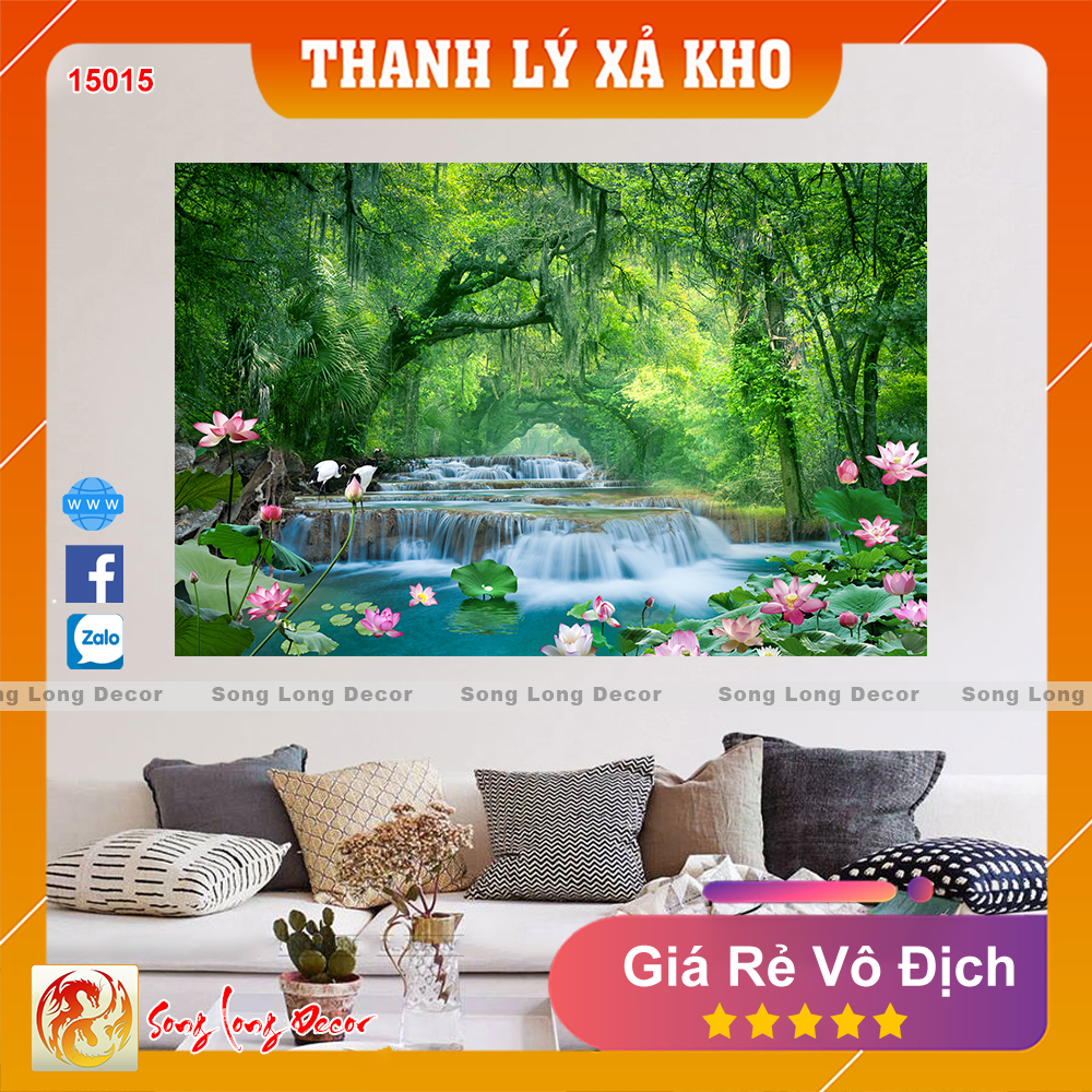 Tranh dán tường 3d Sơn Thủy Hữu Tình - Tranh 3D Phong Thủy- Giấy dán tường 3d - Song Long Decor - 15015