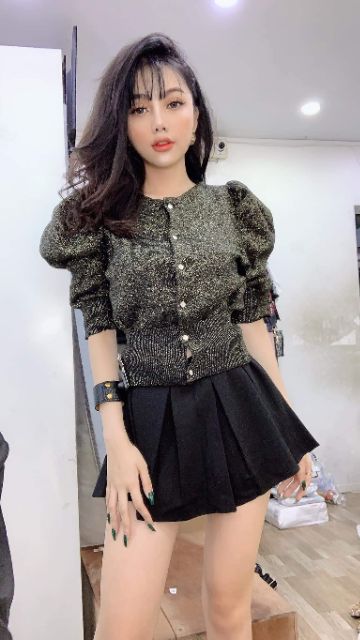 Chân váy xòe cạp cao vải umi co giãn