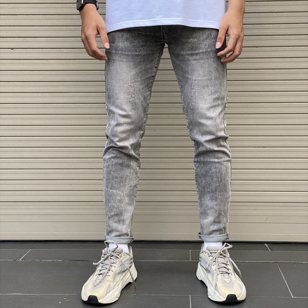 (Ảnh thật) Quần jeans nam xám trơn mẫu bazic