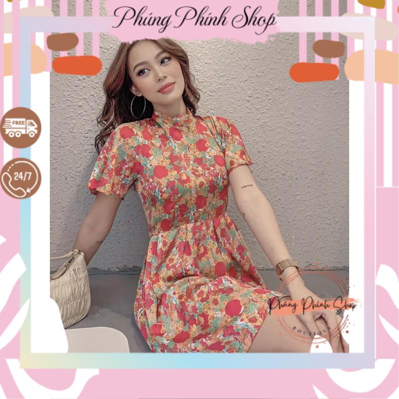 Đầm hoa nữ cổ tròn hở lưng sexy 2020 ảnh thật mẫu shop chụp
