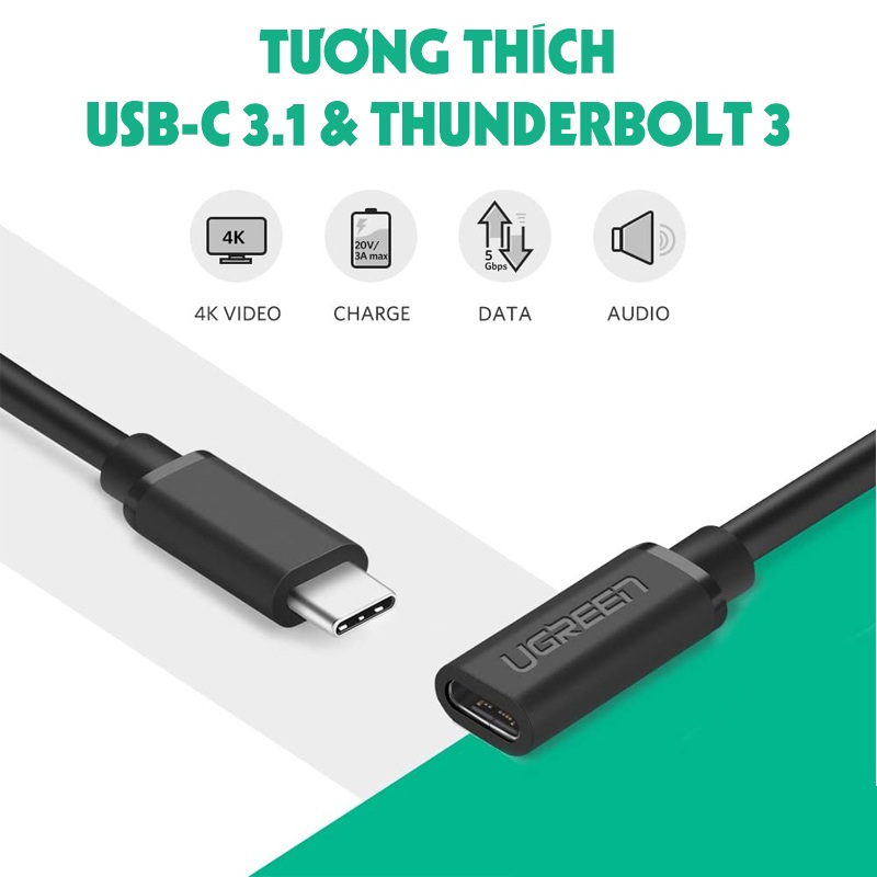 Cáp nối dài USB Type C 3.1 dài 0.5M Ugreen 40574 (Màu đen) Chính Hãng