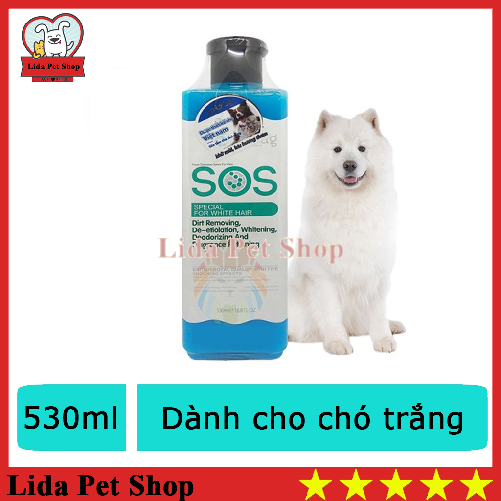 HN- Sữa tắm SOS xanh dương chuyên dùng cho chó lông trắng - sữa tắm SOS xanh dương 530ml, sữa tắm cho chó, sữa tắm cho mèo