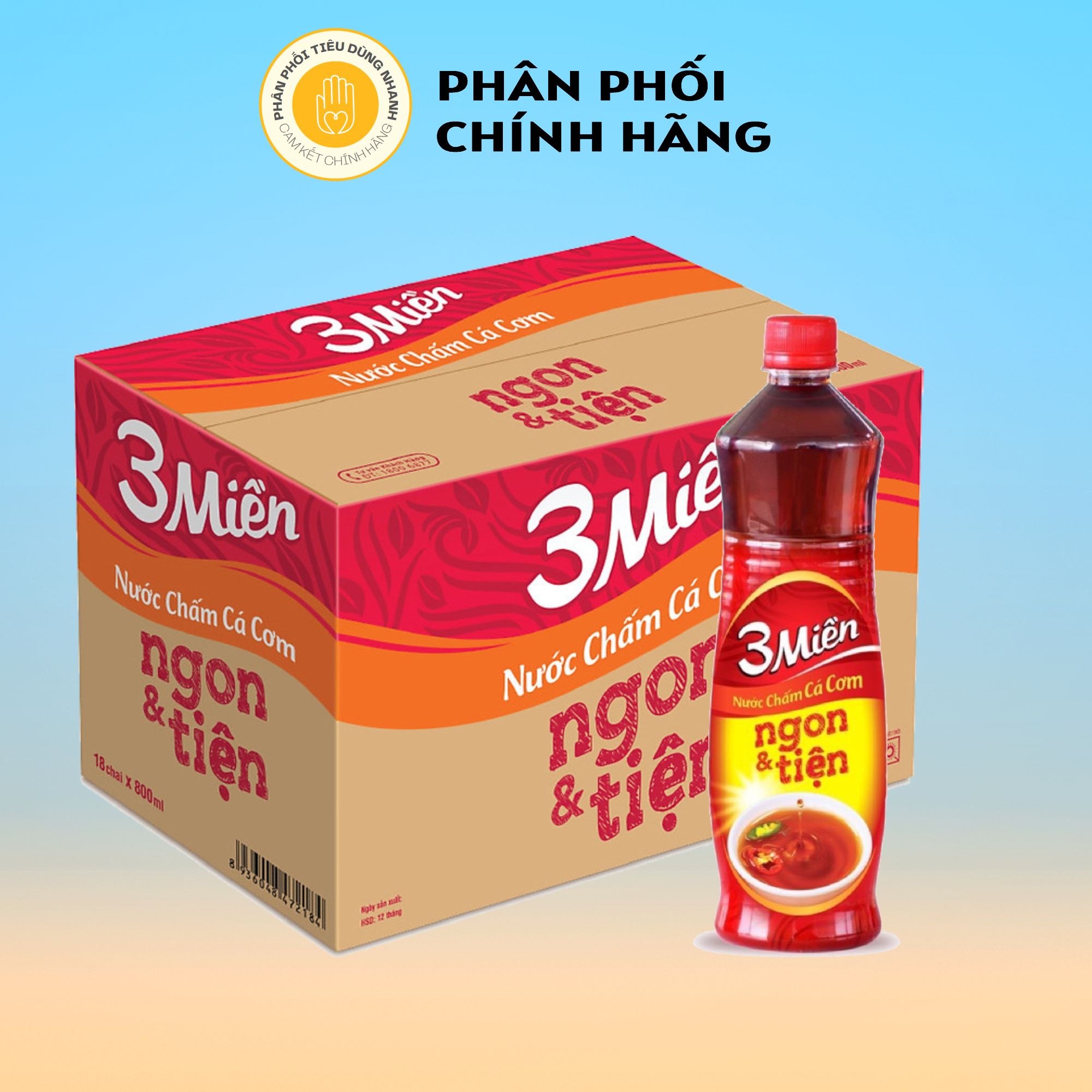 Thùng 18 chai nước mắm cá cơm/ nước chấm 3 miền 800ml