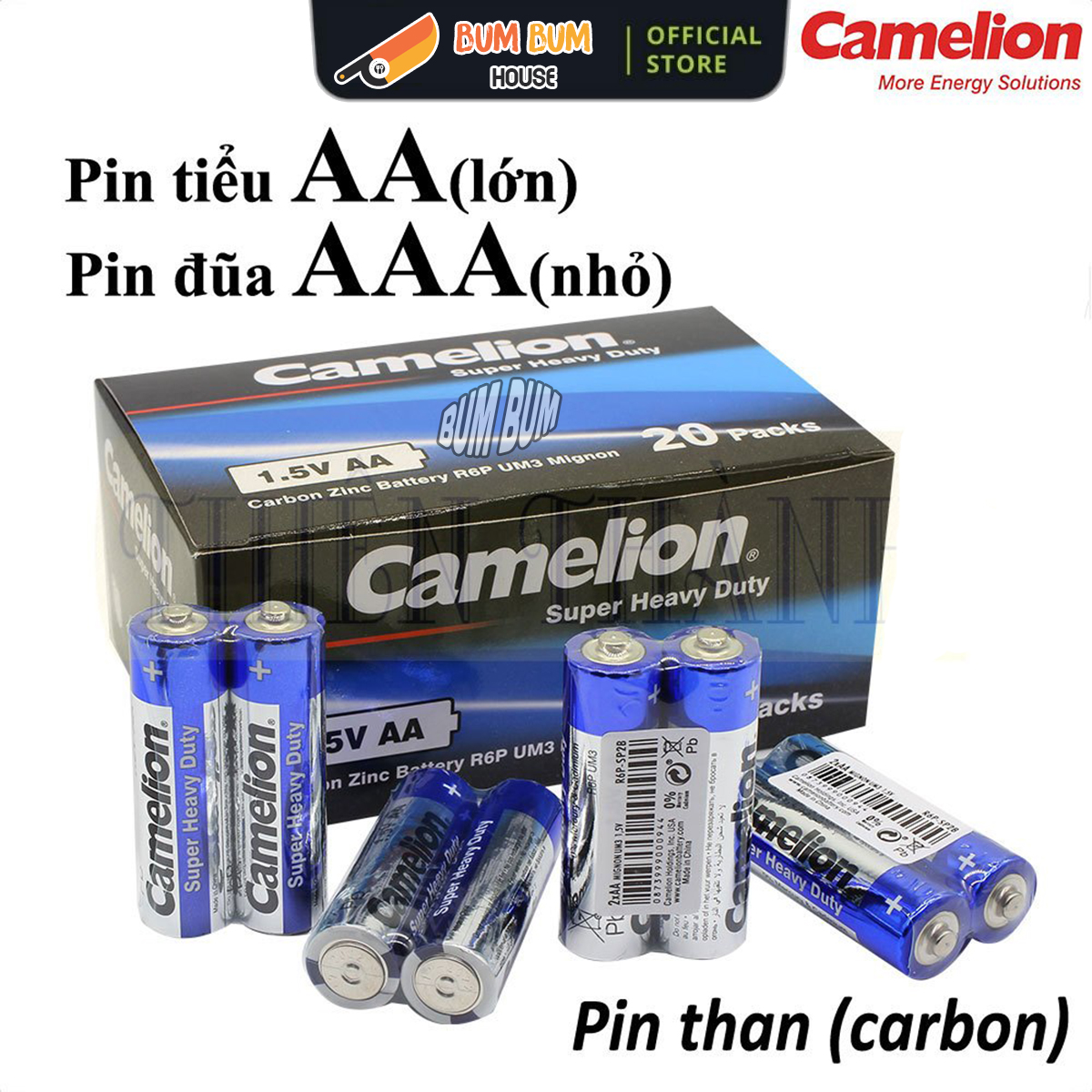 Combo 10/40 viên Pin AA, AAA (R6P, R03P), pin carbon, pin than, pin Camelion, pin Tiểu, pin Đũa 2A và 3A Camelion, pin 1.5V, chính hãng