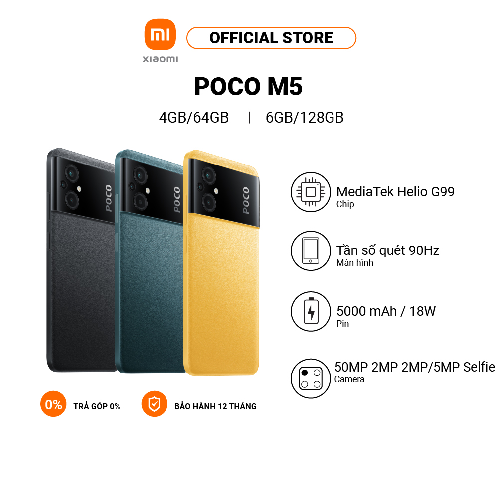 Điện thoại POCO M5 4GB+64GB/6GB+128GB | Pin 5000mAh | MediaTek Helio G99 | Sạc nhanh 18W - Hàng Chính hãng phân phối bởi Digiworld