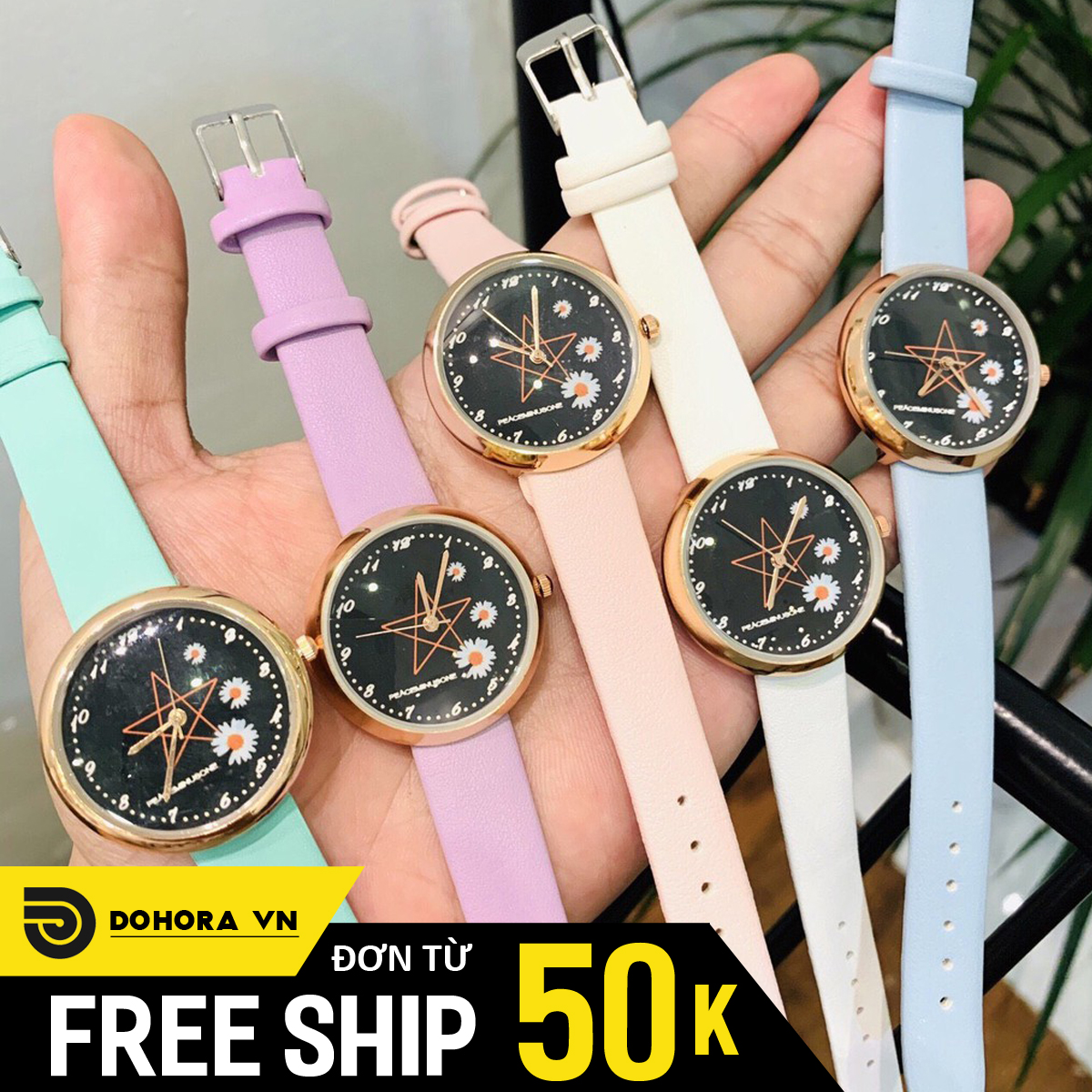 Đồng hồ thời trang nữ Candycat C122, mặt tròn số họa tiết ngôi sao và hoa cúc GD siêu đẹp, dây da siêu bền, bảo hành 6 tháng