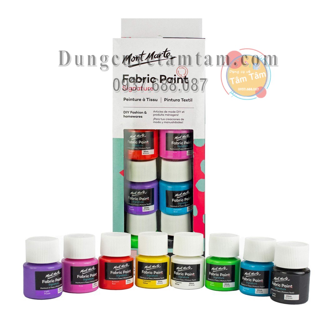 -màu vẽ vải custom giày, vải, túi mont marte set 8 màu/ fabric paint set 8pce x 20ml -
