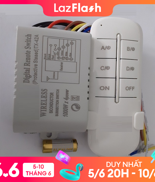 Bộ điều khiển từ xa bật tắt đèn quạt 4 cổng TUOXIN CHÍNH HÃNG độ bền cao sử dụng sóng RF 315Mhz xuyên tường rf 4 cổng công tắc điều khiển từ xa không dây