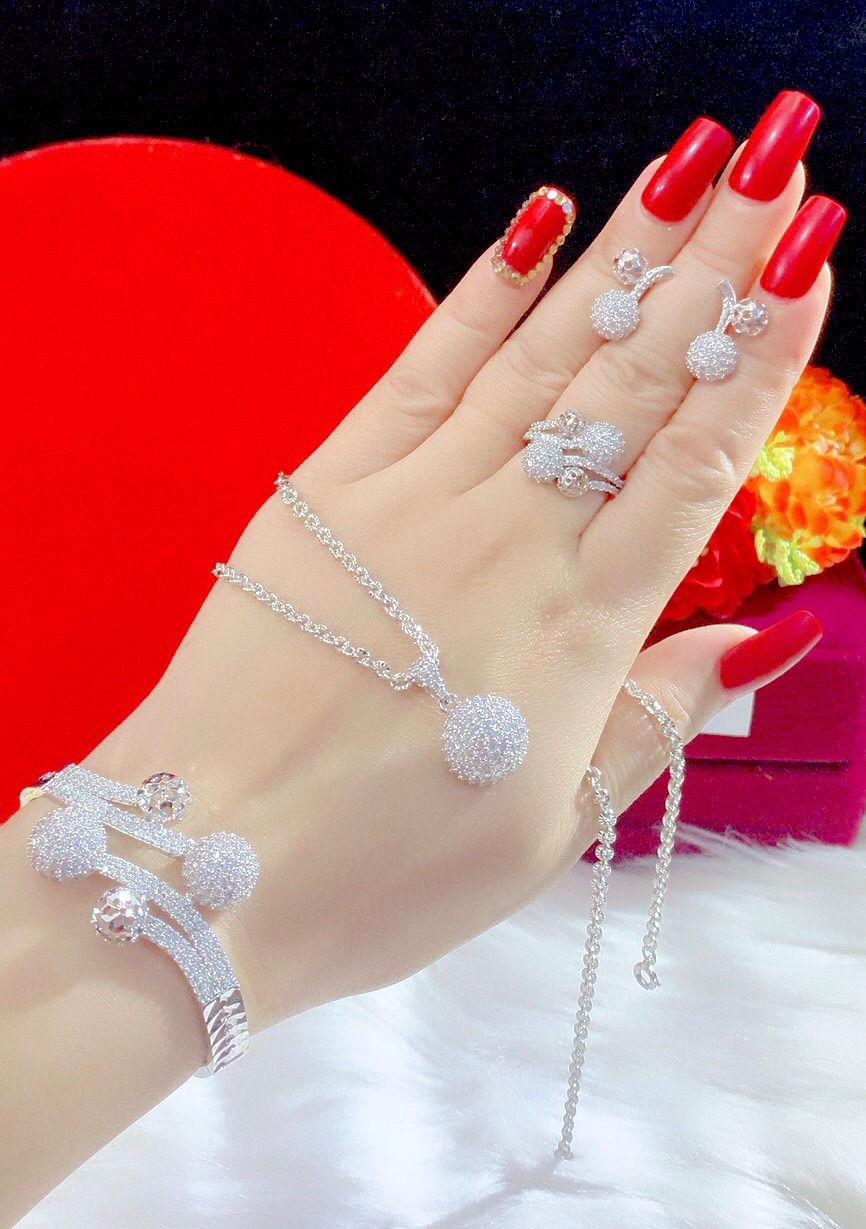 Set bộ trang sức kiểu bi mạ bạch kim cao cấp mẫu mới cực đẹp
