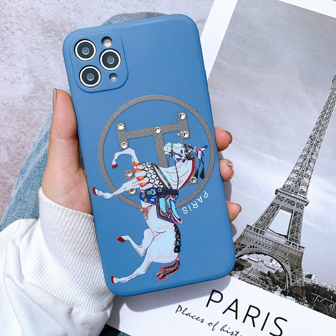 Ốp Lưng Silicon Màu Bảo Vệ CAMERA Đính Đá Hermes Paris
