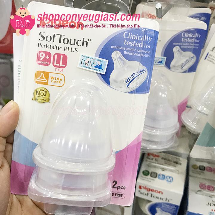 [HCM]Núm Ty Pigeon Cổ Rộng Softouch Plus Vĩ 2 Cái - Size SS/S/M/L/LL