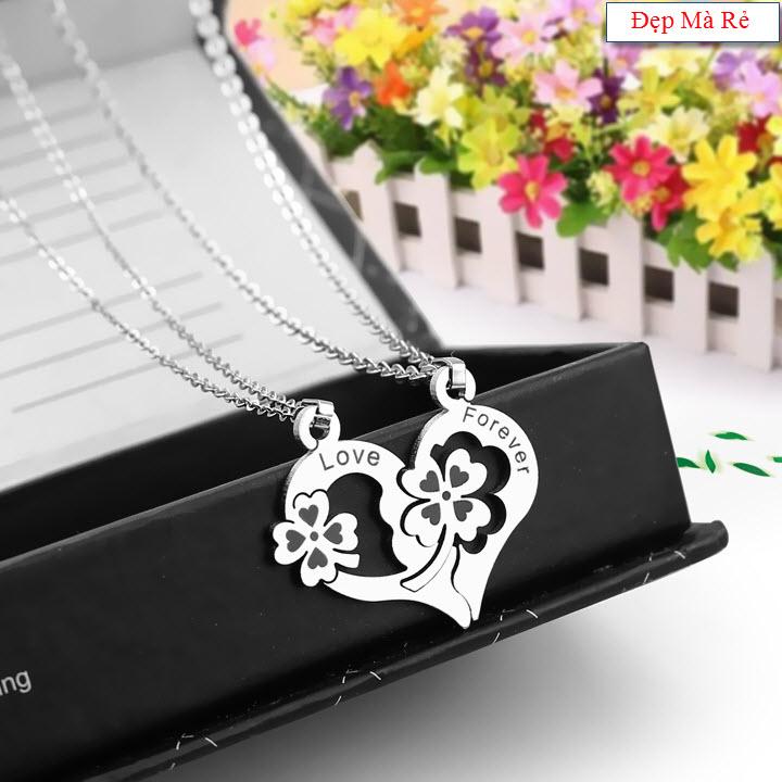 Necklaces couple stainless steel đẹp that cheap figure four-leaf clover and heart carved letters Love Forever Color white-commitment 1 Đổi 1 if Hoen, rust