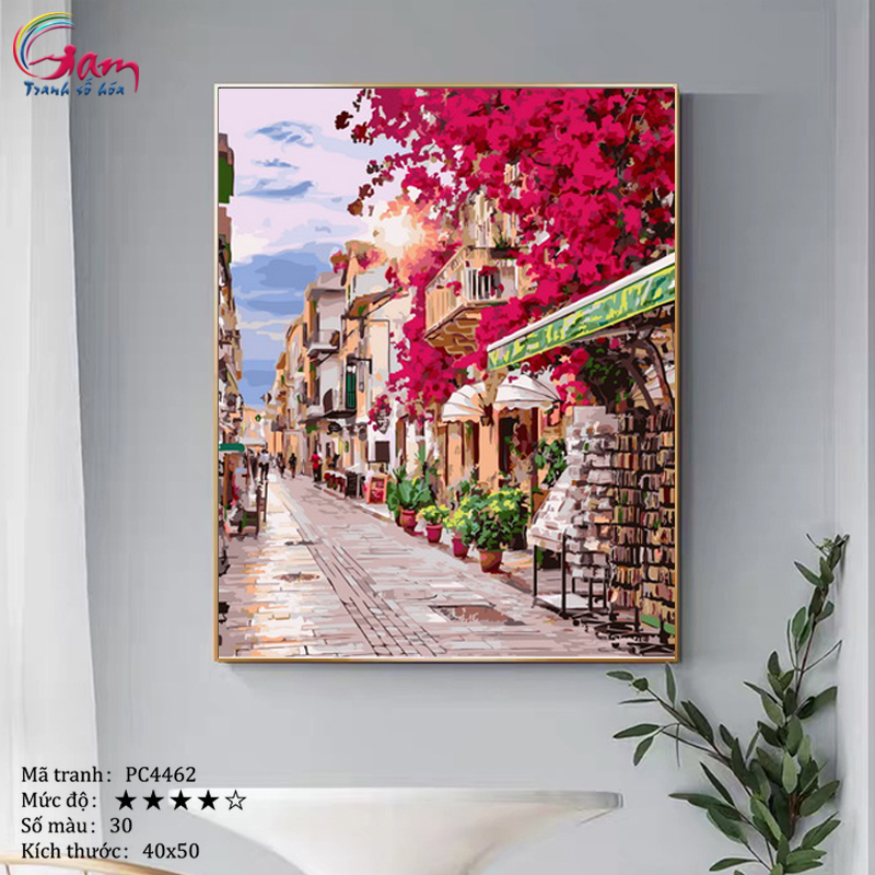 Tranh tô màu theo số Gam phong cảnh phố cổ Châu Âu PC4462 đã căng khung 40x50cm