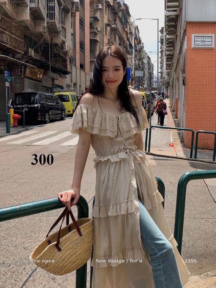 ÁO NUDE TRỄ VAI DÁNG DÀI XẺ TÀ