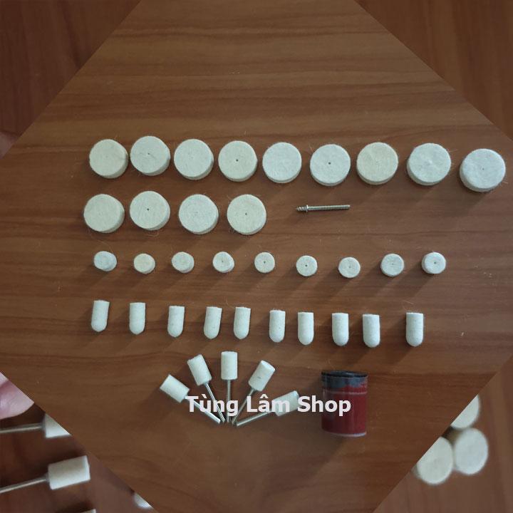 Bộ 36 đầu mũi đánh bóng đầu lông cừu chân cán 3ly - nỉ đánh bóng dùng cho máy khoan mài cắt khắc mini đa năng