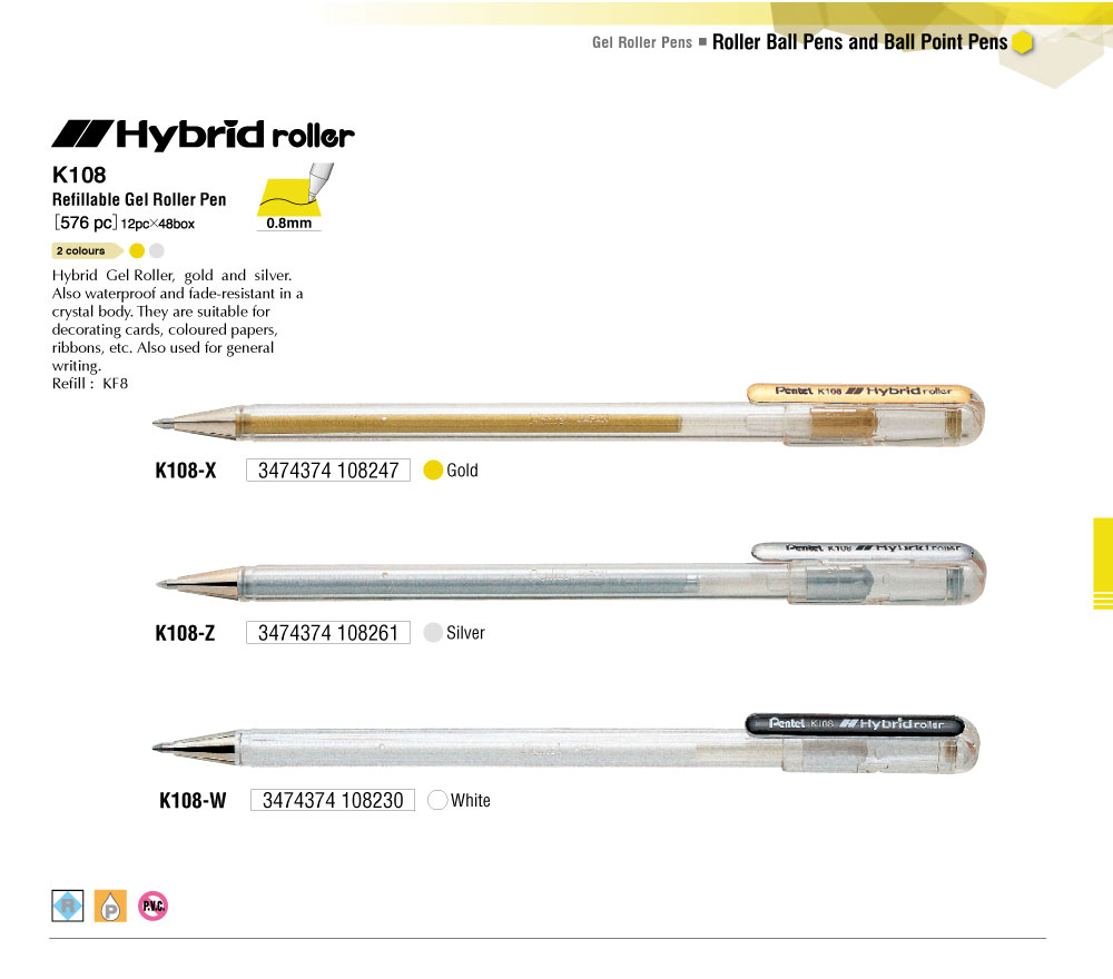 [DA ĐEN] Bút Gel Trắng Pentel Roller (0.8)