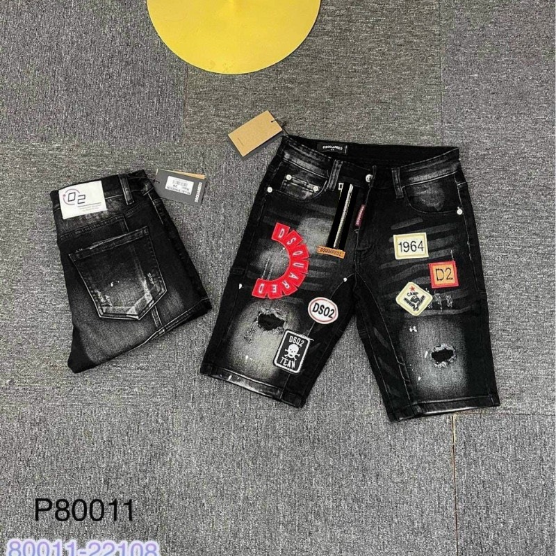 Quần short jean nam cao cấp short dsq thêu đỏ mix khóa kéo vải dày chuẩn đẹp như hình