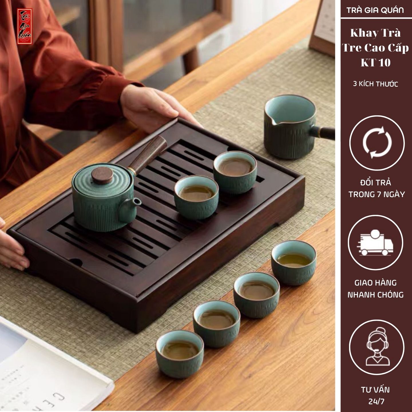 Khay trà tre cao cấp chữ nhật kt 10