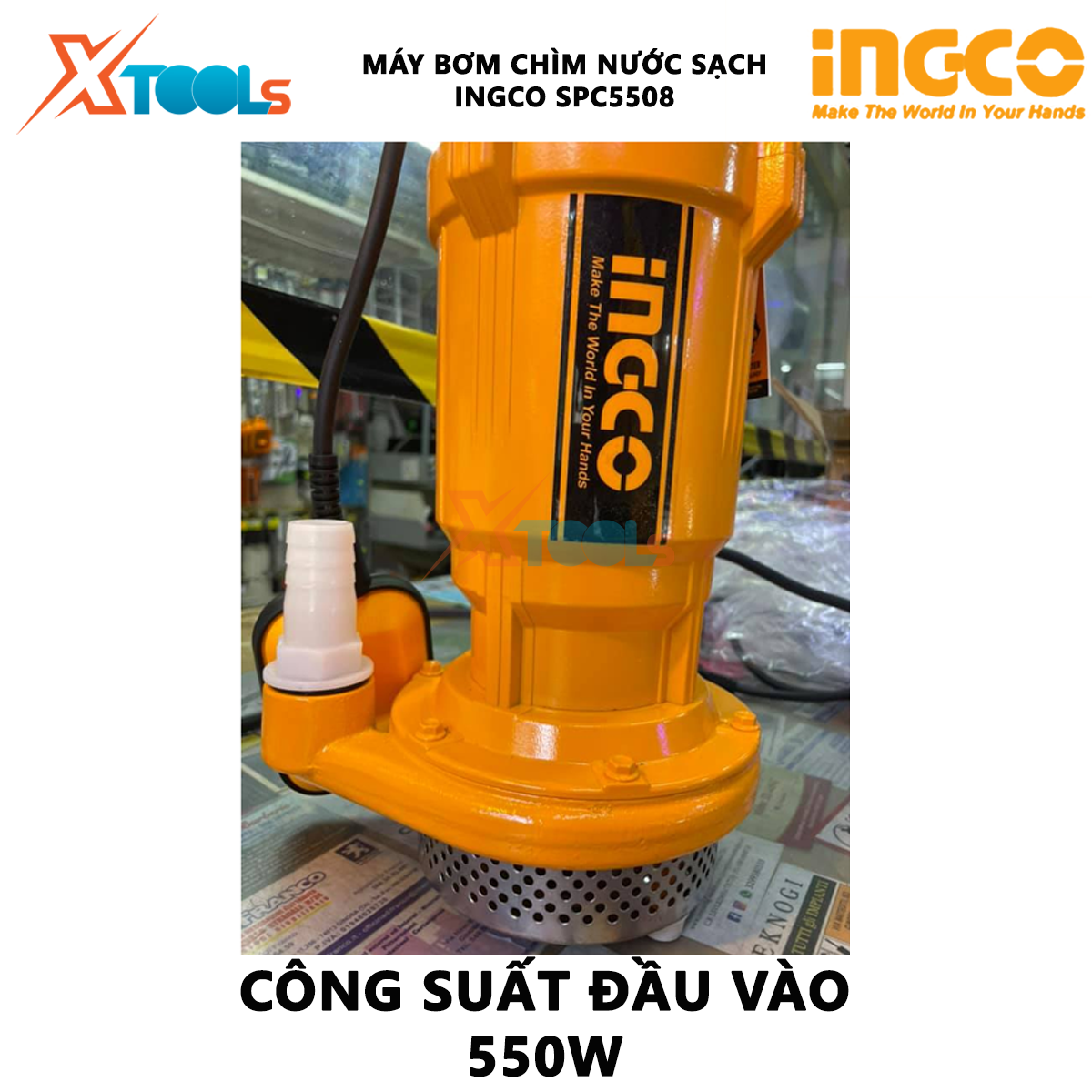 Máy bơm chìm INGCO SPC5508 | Máy bơm chìm nước sạch Điện áp 220-240V Công suất đầu vào 550W(0,75HP) Cột áp 25M Lưu lượng tối đa 117L/p