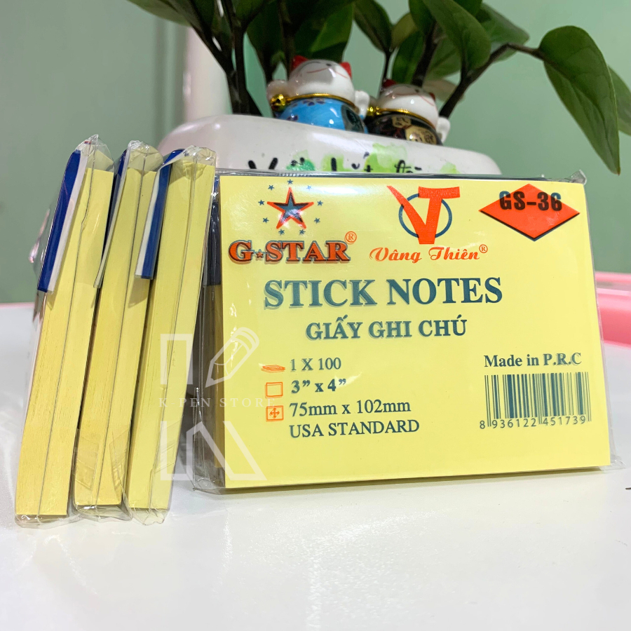 Xấp 100 tờ giấy note vàng 3x4 gstar - k pen