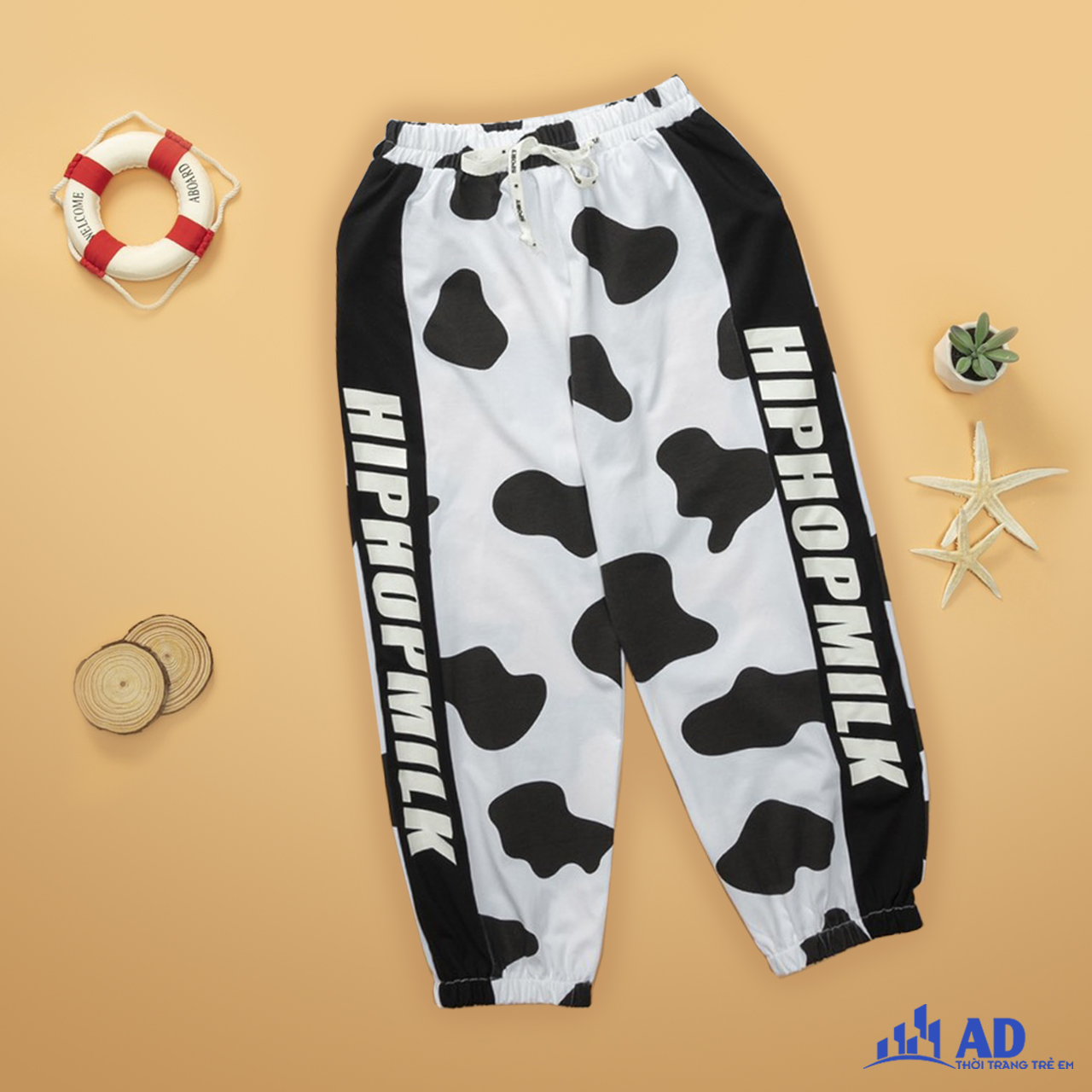 Quần Jogger hiphop bò sữa thun 100% cotton cho bé gái
