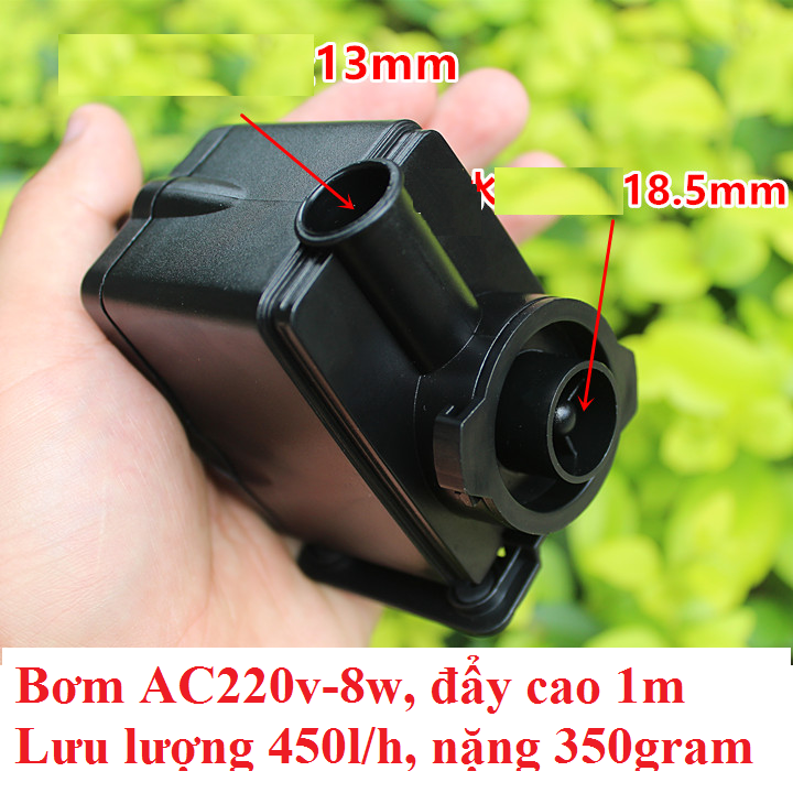 Bơm chìm hồ cá 8w đẩy cao 1.0m