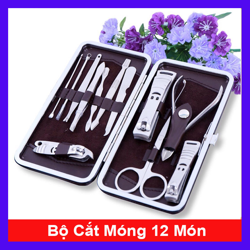 Bộ cắt móng tay 12 món tiện dụng bằng Inox - Bộ kềm cắt móng 12 món